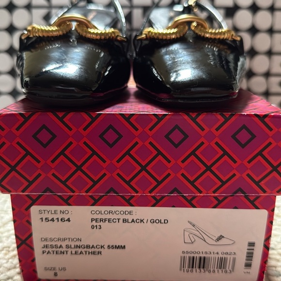 Tory Burch JESSA SLINGBACK HEEL in Perfect Black Patent Leather 8 NWT $378 - Picture 14 of 16